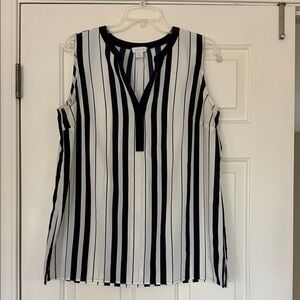 Kenar Navy and White Striped Sleeveless Blouse